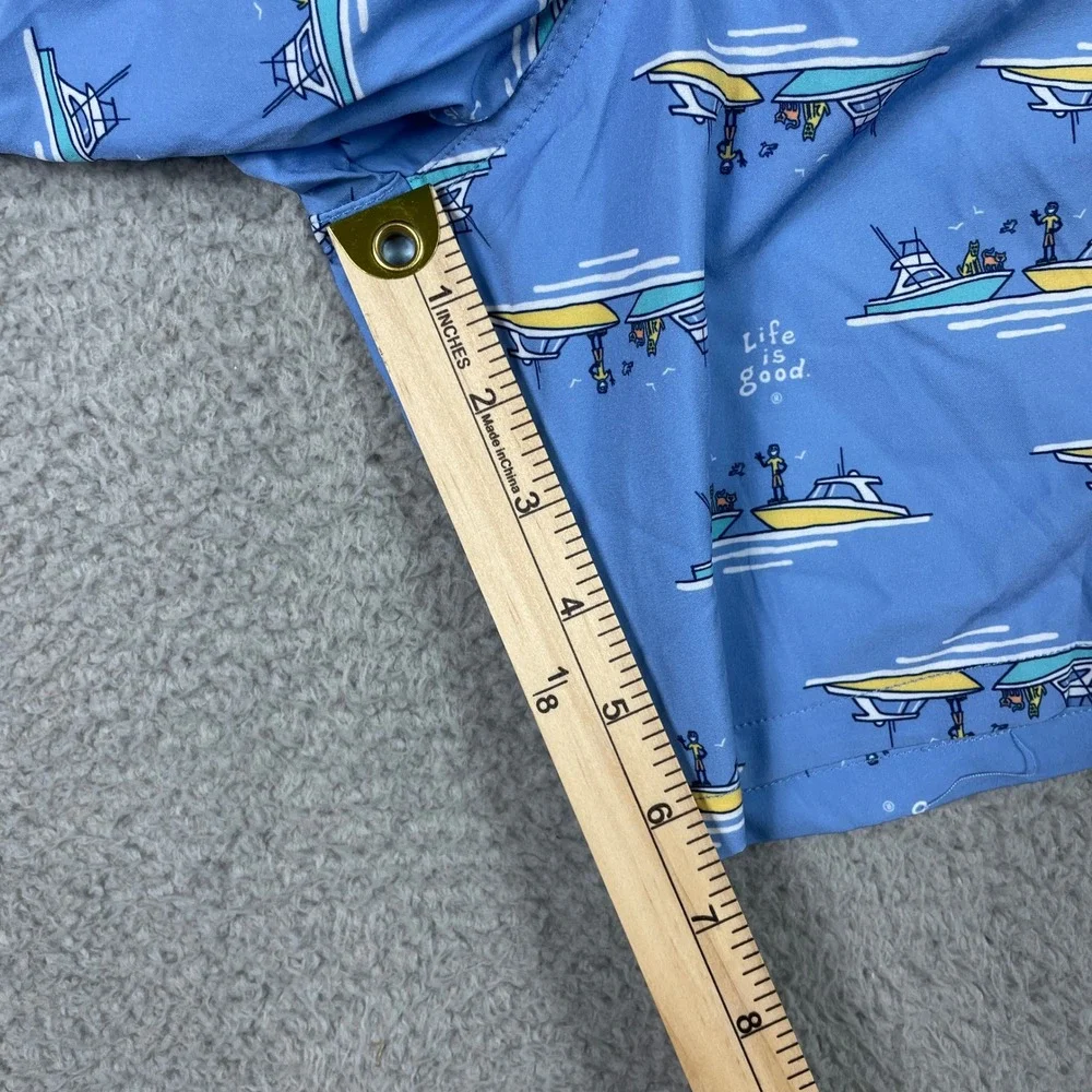 Life Is Good Swim Trunks Mens Large Blue Fishing Boat Board Shorts